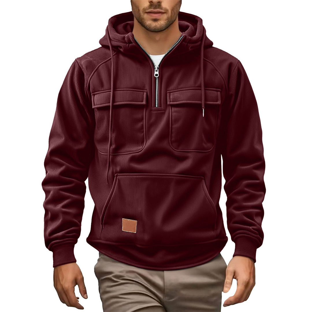 Herren Fleecepullover mit angezipptem Kragen und praktischen Taschen EB