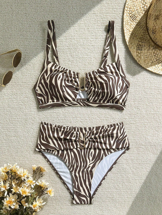 Damen Bikiniset mit modischem Verschluss und floralem Design EB