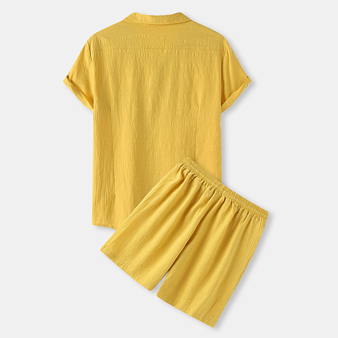 Damen Pyjama-Set aus leichtem, atmungsaktivem Stoff mit knöpfbarem Oberteil und elastischem Bund EB
