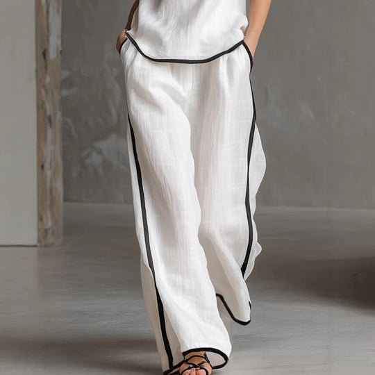 Damen Elegantes Zweiteiler-Set mit schickem Oberteil und weiten Hosen EB