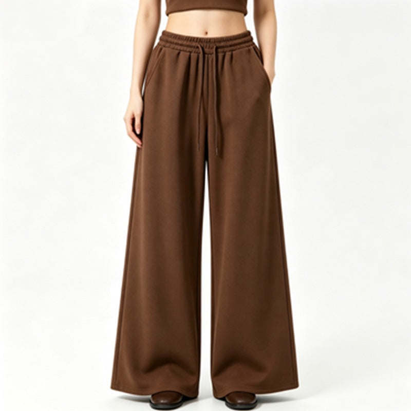 Damen nan weite High-Waist Loungehose mit elastischem Bund, Kordelzug und fließendem Jersey EB