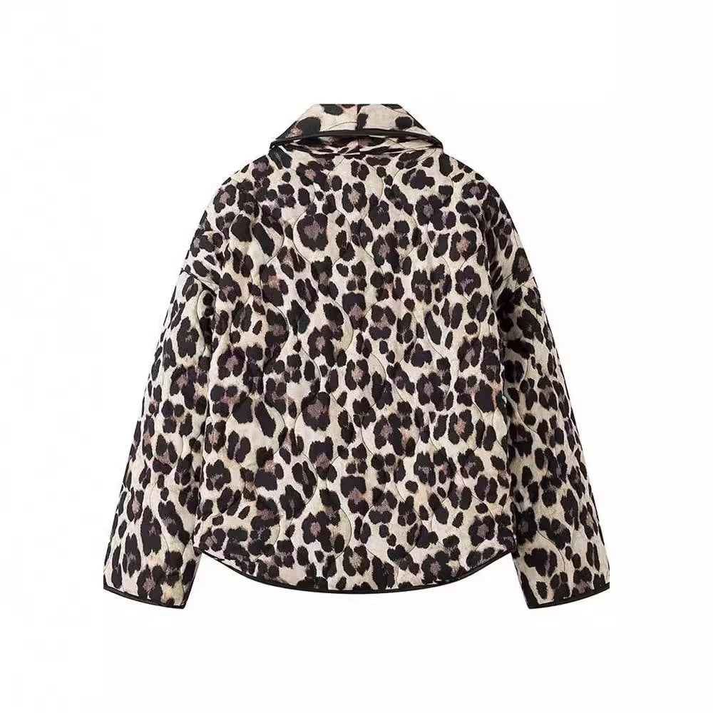 Damen Modische Leopard-Jacke mit eleganten Paspeldetails EB