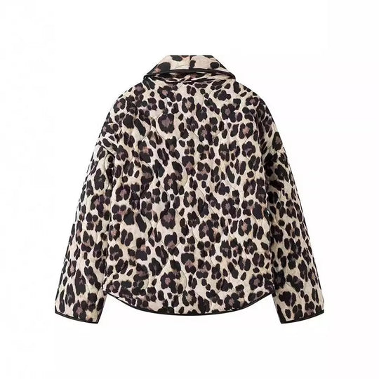 Damen Modische Leopard-Jacke mit eleganten Paspeldetails EB