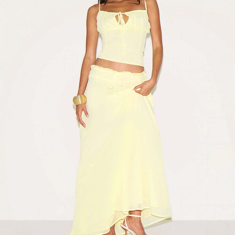 Damen Maxikleid mit verstellbaren Spaghettiträgern und raffiniertem Wickeldetail EB