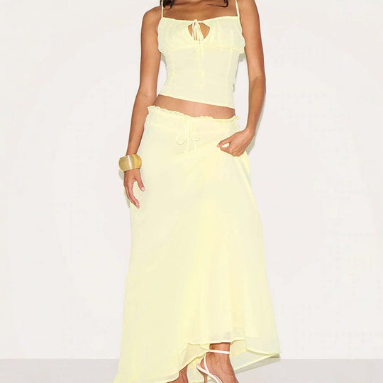 Damen Maxikleid mit verstellbaren Spaghettiträgern und raffiniertem Wickeldetail EB