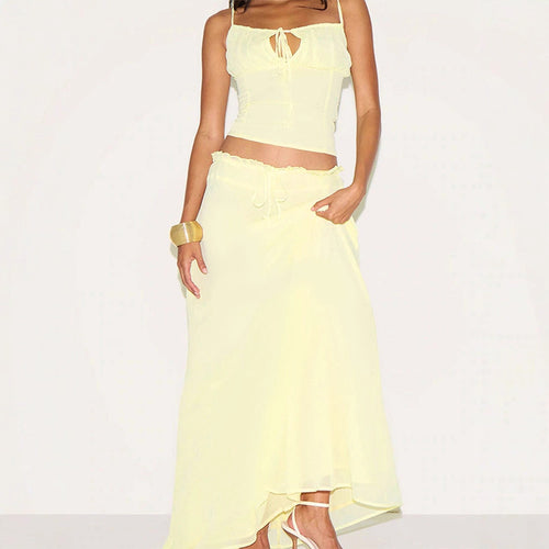 Damen Maxikleid mit verstellbaren Spaghettiträgern und raffiniertem Wickeldetail EB