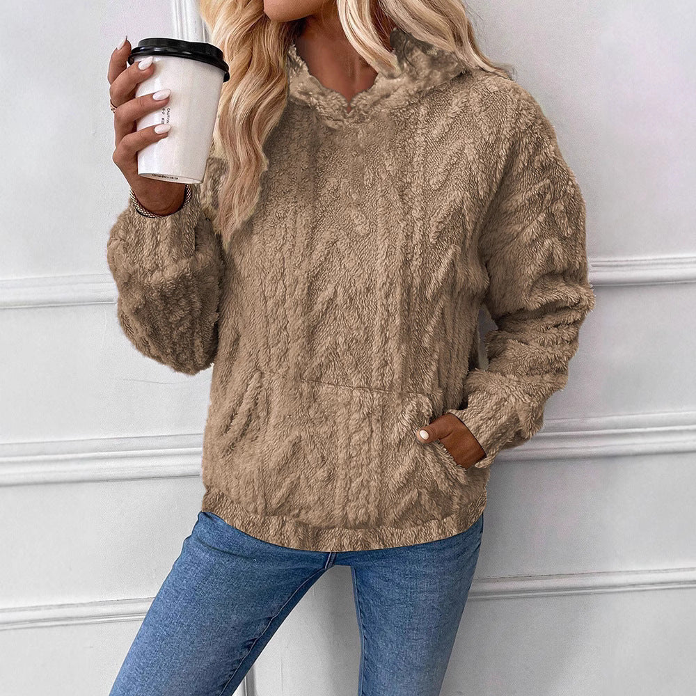 Damen Flauschiger Hoodie mit Kängurutasche EB