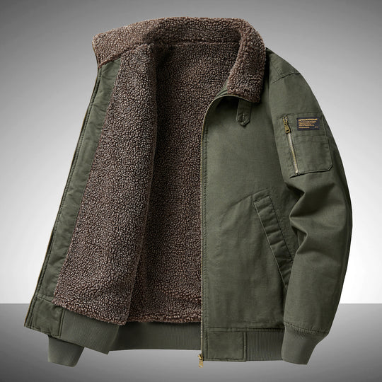 Men's  plush pile-lined utility flight jacket with zipped sleeve pocket and reinforced hand pockets EB