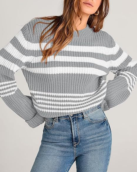 Damen gestrickter Pullover im lässigen Streifenlook EB