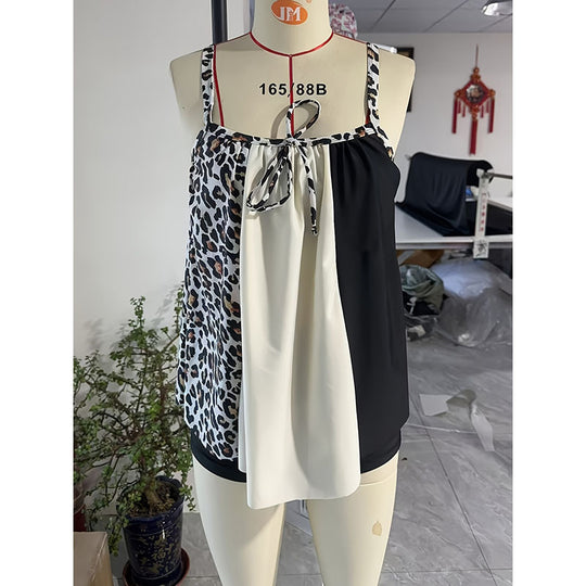 Damen Tankini mit modischem Leoparden-Design und edlen Elementen EB