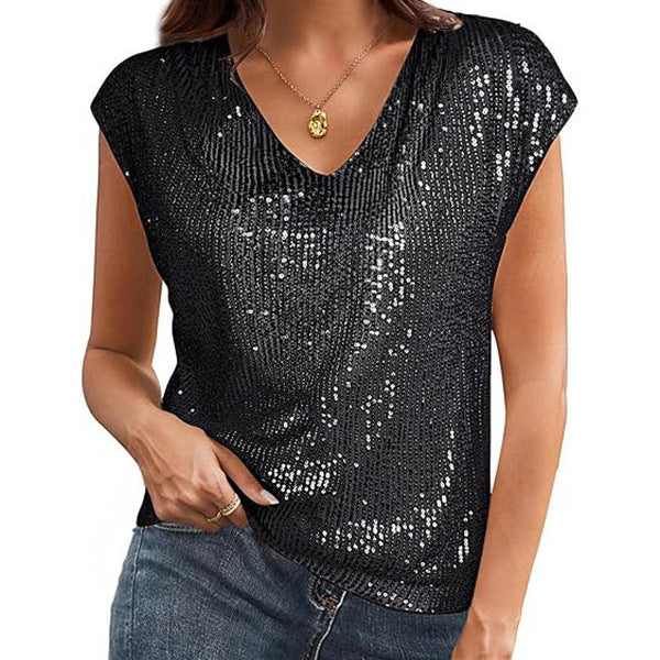 Damen Glamouröses Pailletten-Oberteil EB
