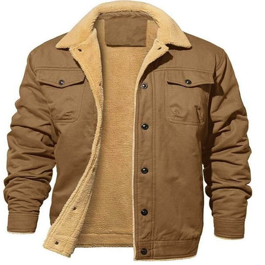 Herren nan gefütterte Canvasjacke mit Teddyfell-Innenfutter und Hemdkragen EB