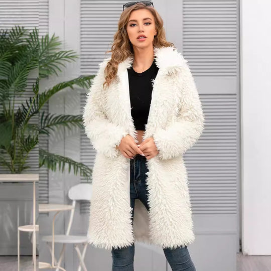 Damen Flauschiger Langmantel mit stilvollem Schnitt EB