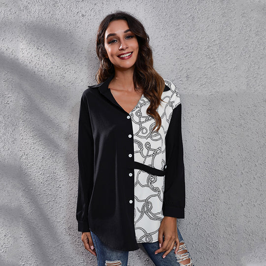 Damen Karierte Bluse mit asymmetrischem Schnitt und modischem Kragen EB