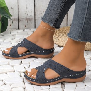 Damen Komfortable Riemchen-Sandalen mit atmungsaktiver Oberflächenstruktur EB