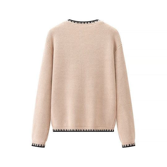Damen Strickjacke mit feiner Rippstruktur und modischem Kontrastabschluss EB