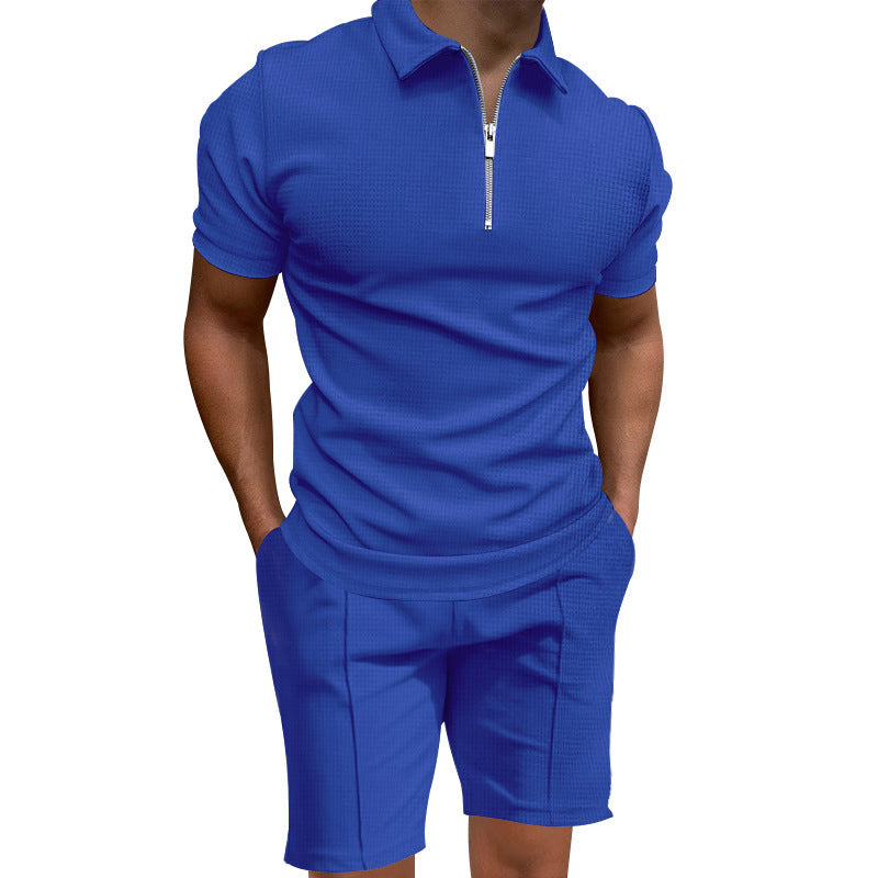 Herren Polo- und Shorts-Set mit modernem Reißverschluss und elastischem Bund EB