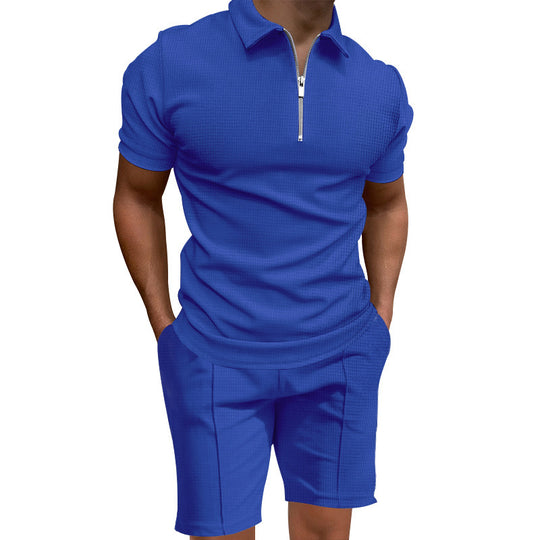 Herren Polo- und Shorts-Set mit modernem Reißverschluss und elastischem Bund EB