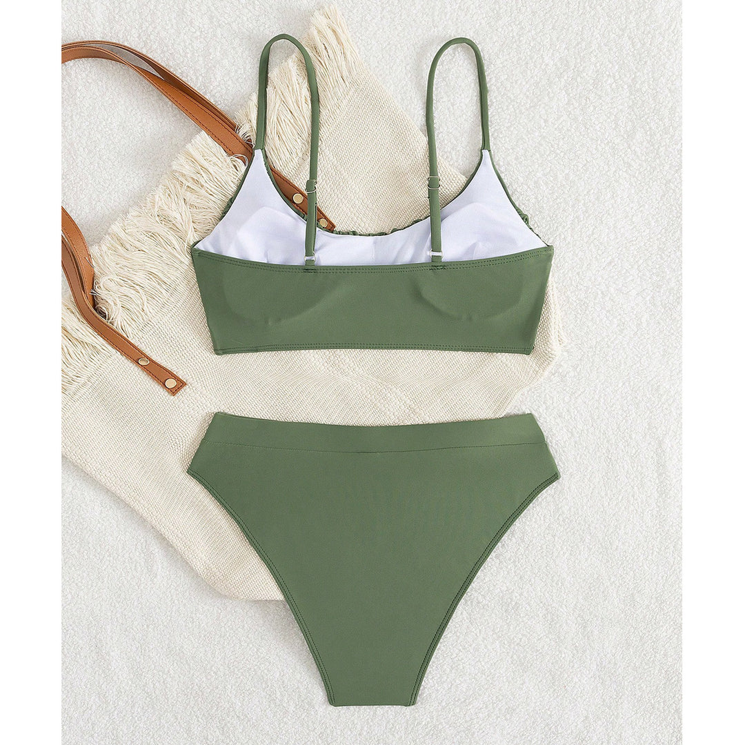 Damen Push-Up Bikini mit gerafftem Oberteil und hohem Bund EB