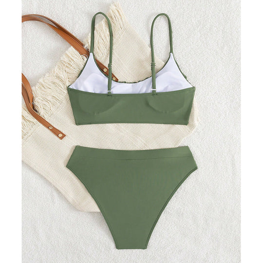 Damen Push-Up Bikini mit gerafftem Oberteil und hohem Bund EB