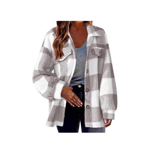 Damen Pelz-ähnliche Karomuster Jacke EB
