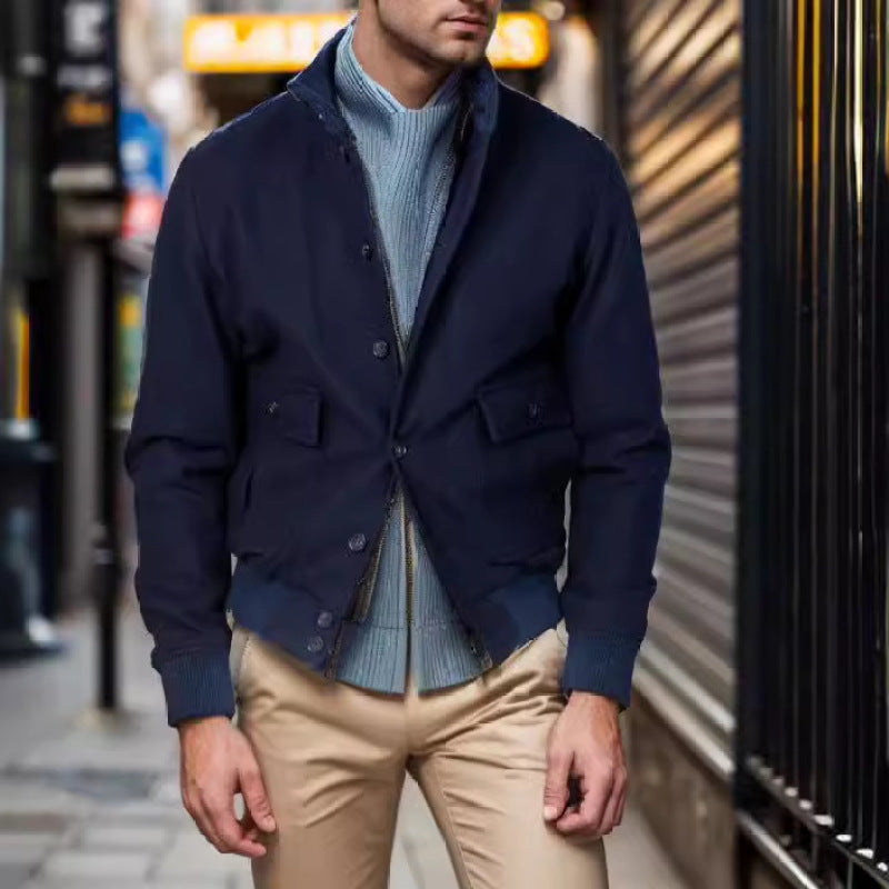 Herren lässige und strukturierte Baumwolljacke mit praktischen Taschen EB