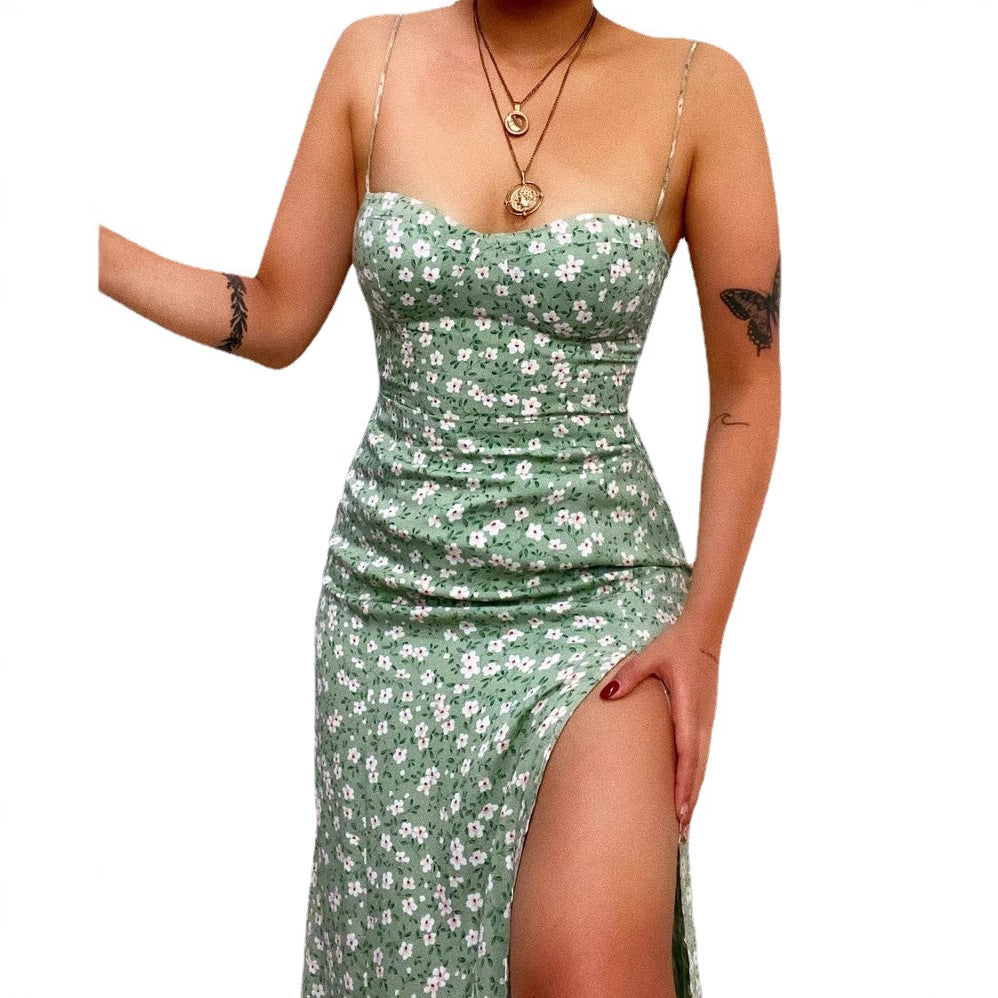 Damen Figurbetontes Maxikleid mit seitlichem Schlitz und Spaghettiträgern EB