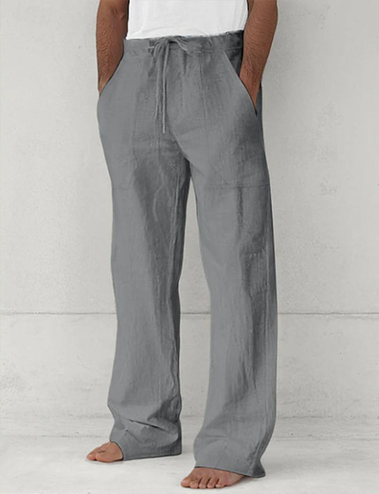 Herren nan leichte Relax-Chino aus Leinenmix mit weitem Bein, Kordelbund und seitlichen Eingrifftaschen EB