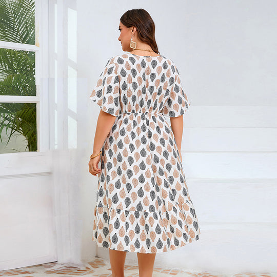 Damen Midi-Kleid mit elegantem V-Ausschnitt und floralem Design EB