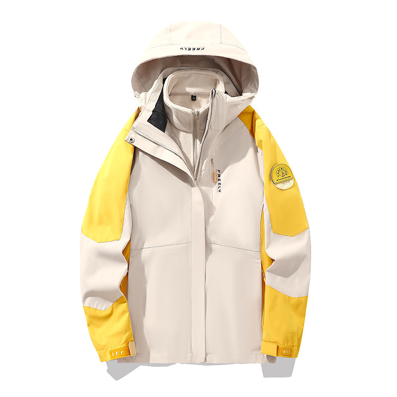 Herren wasserdichte dreiteilige Winterjacke mit abnehmbarer Kapuze und Fleece-Innenjacke EB