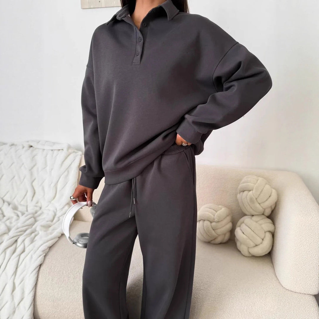 Damen weites Polo-Lounge-Set mit elastischem Tunnelzugbund und Wide‑Leg-Jogginghose Eichborn Berlin