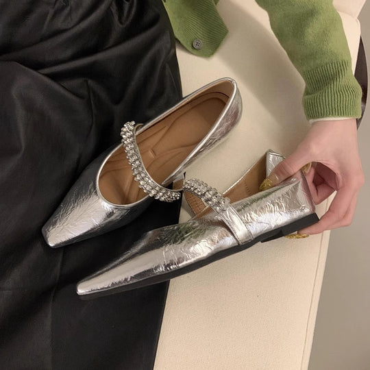 Damen elegante Ballerinas mit dekorativem Strassriemen EB