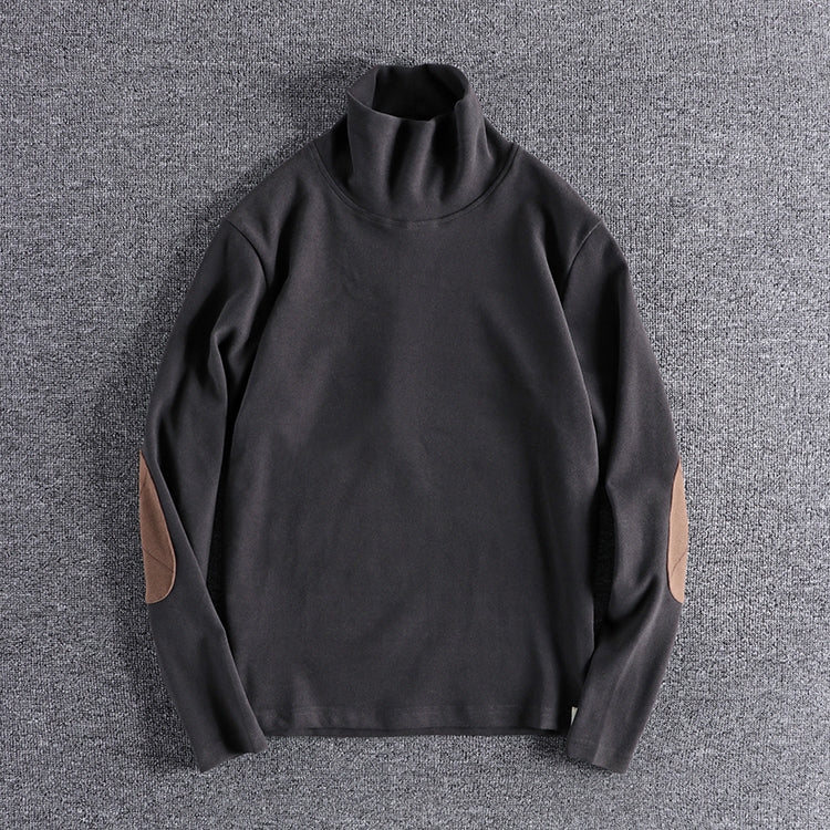 Herren Stehkragenpullover aus hochwertigem Fleece mit kontrastierenden Ellbogenpatches EB