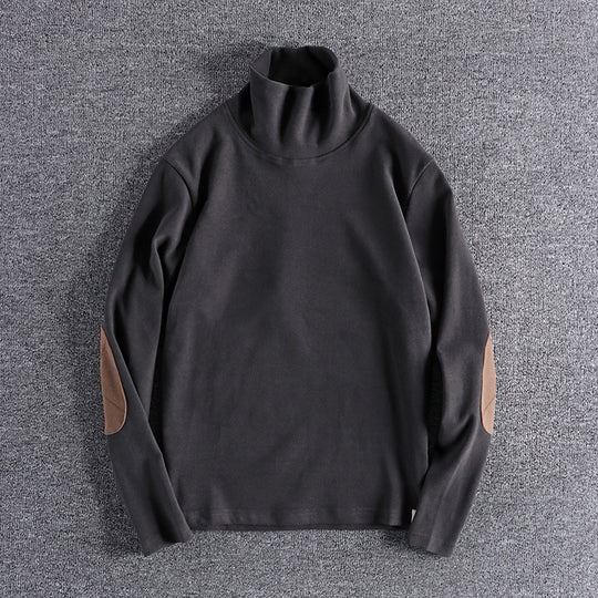 Herren Stehkragenpullover aus hochwertigem Fleece mit kontrastierenden Ellbogenpatches EB