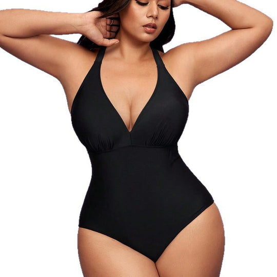 Damen Einteiler Badeanzug mit tiefem V-Ausschnitt und figurformendem Design EB