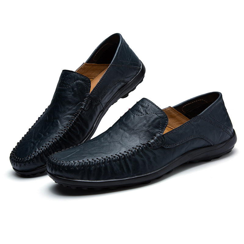 Herren Lederloafer im Mokassin-Stil mit handgenähter Ziernaht, elastischen Seiteneinsätzen und rutschfester Gummilaufsohle EB