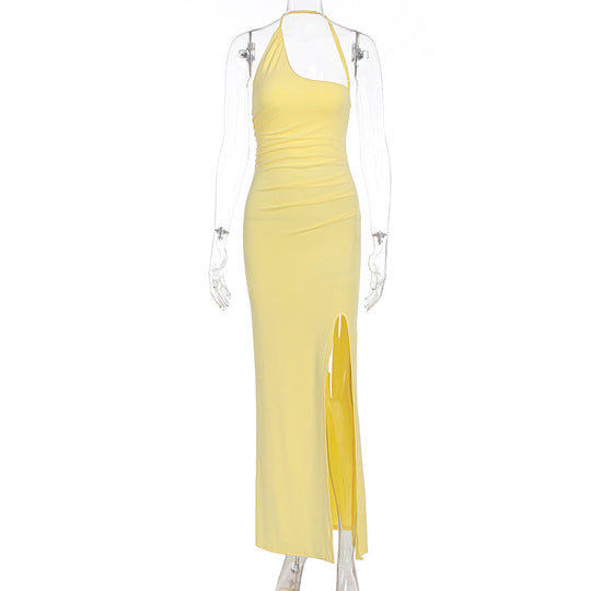 Damen Elegantes Maxikleid mit asymmetrischem Ausschnitt und Schlitz EB