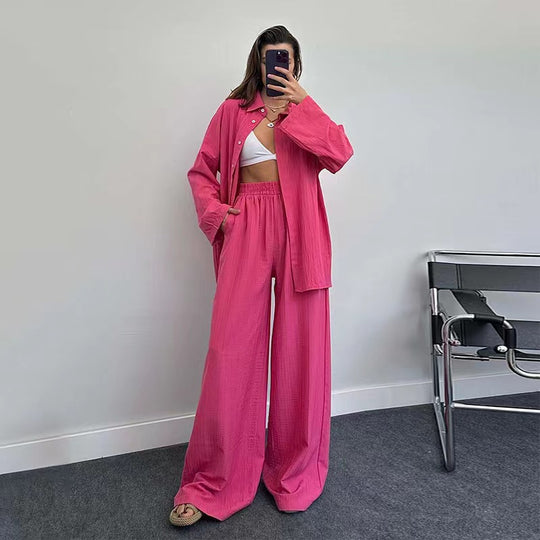 Damen lässiges Übergrößen-Hemd und lockere Hose Set EB