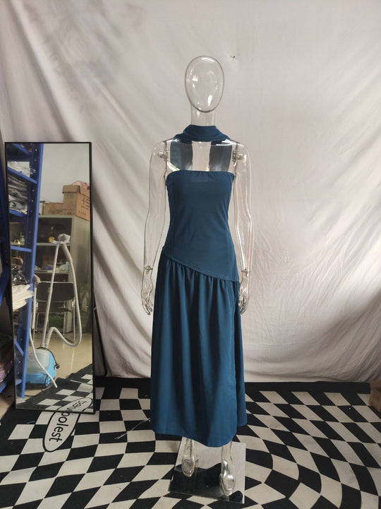 Damen Maxikleid mit schulterfreiem Design und dekorativem Wickelausschnitt EB