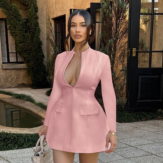 Damen schickes Minikleid mit tiefem Ausschnitt und tailliertem Schnitt EB