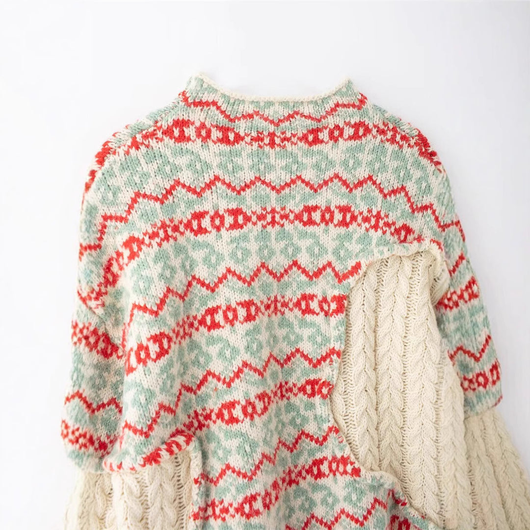Damen Strickpullover mit farbenfrohem Muster und innovativem Schnitt EB
