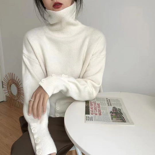 Damen Rollkragenpullover mit Knopfdetails und lässigem Schnitt EB