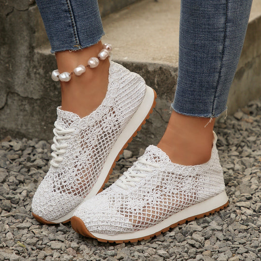 Damen nan atmungsaktive Strick-Run-Sneaker mit gehäkeltem Obermaterial, gepolstertem Komfortfußbett und rutschfester Gummilaufsohle EB