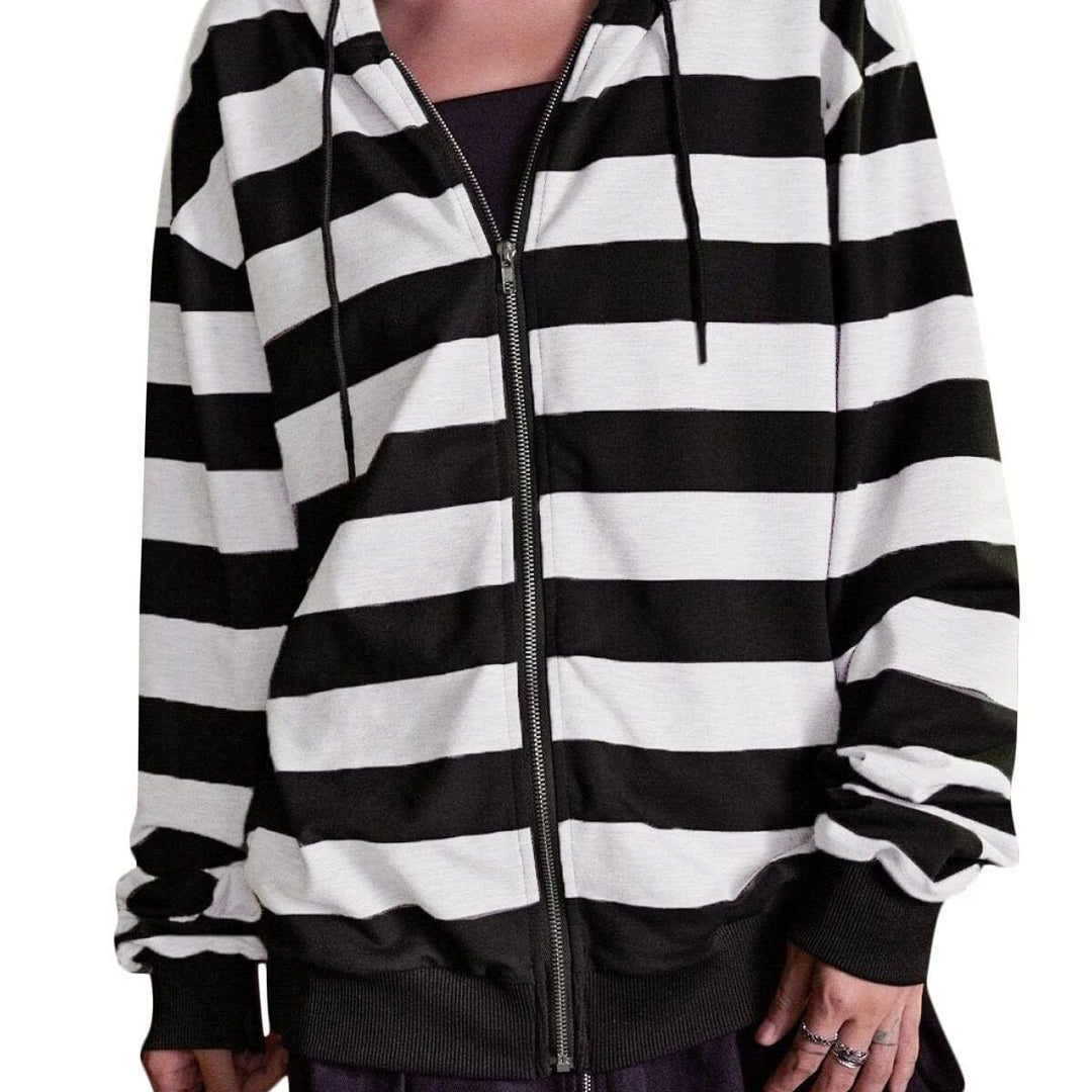 Damen Streifen-Hoodie mit Reißverschluss und lässigem Schnitt EB