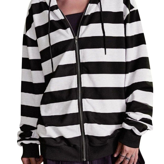 Damen Streifen-Hoodie mit Reißverschluss und lässigem Schnitt EB