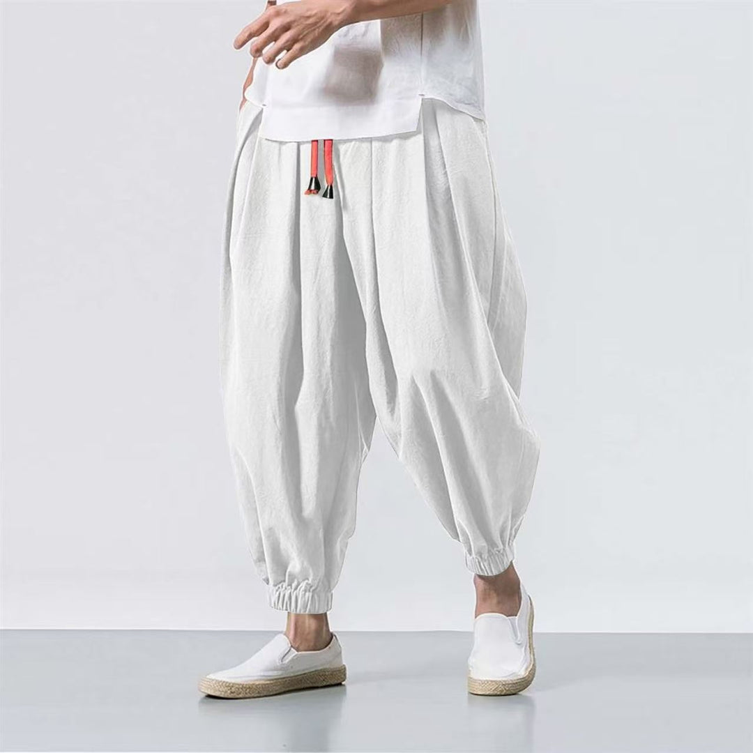 Herren nan lässige Leinen-Joggerhose mit Tunnelzug, strukturierter Oberfläche und elastischen Bündchen EB