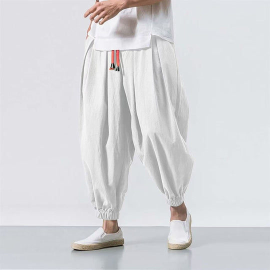 Herren nan lässige Leinen-Joggerhose mit Tunnelzug, strukturierter Oberfläche und elastischen Bündchen EB