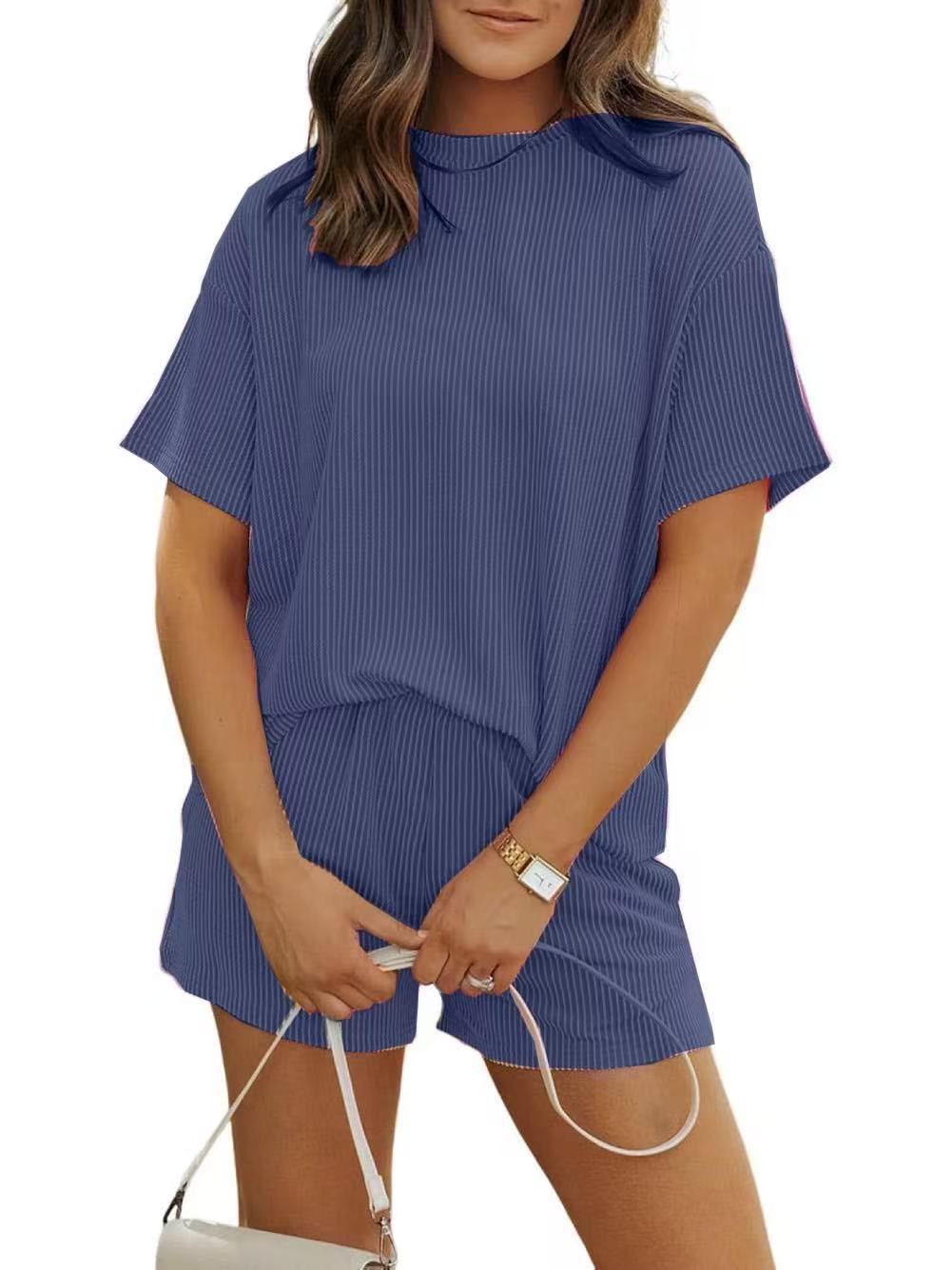 Damen lässiger Lounge-Set mit sportlichem Design und Kurzarm EB