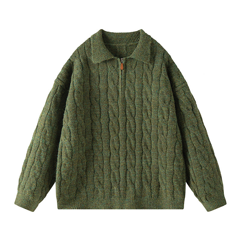 Damen Hochwertiger Strickpullover mit kurzem Reißverschluss und klassischem Kragen EB