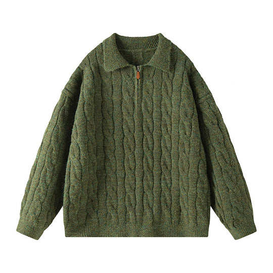 Damen Hochwertiger Strickpullover mit kurzem Reißverschluss und klassischem Kragen EB